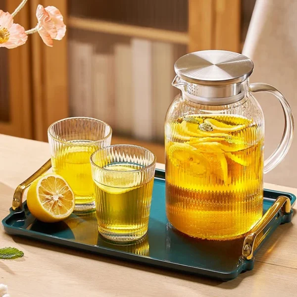 1.6L Heat Resistant Glass Cold Water Kettle And Cups Transparent
