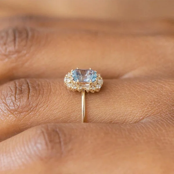LAMOON Natural Topaz Gemstone Ring For Women 925 Sterling Silver
