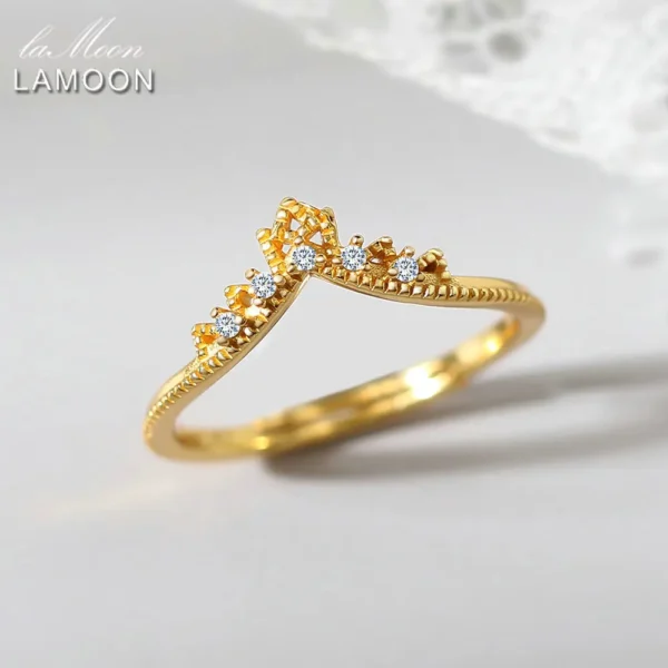 LAMOON Vintage Wedding Rings 925 Sterling Silver Ring Princess Crown