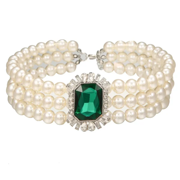 KMVEXO Multi Layered Simulated Pearl Green Crystal Choker Necklace - Image 6