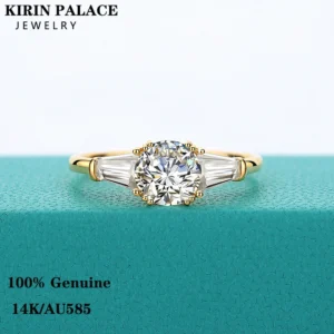 Real 100% 14k Gold AU585 Ring Engagement Moissanite Diamond