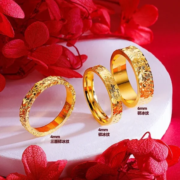 9999 24K Real Gold Three Sided Broken Ice Pattern Ring - Image 4