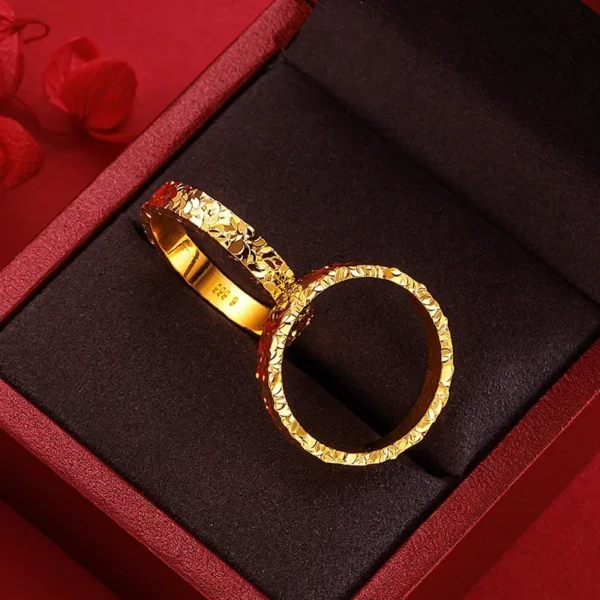 9999 24K Real Gold Three Sided Broken Ice Pattern Ring - Image 3
