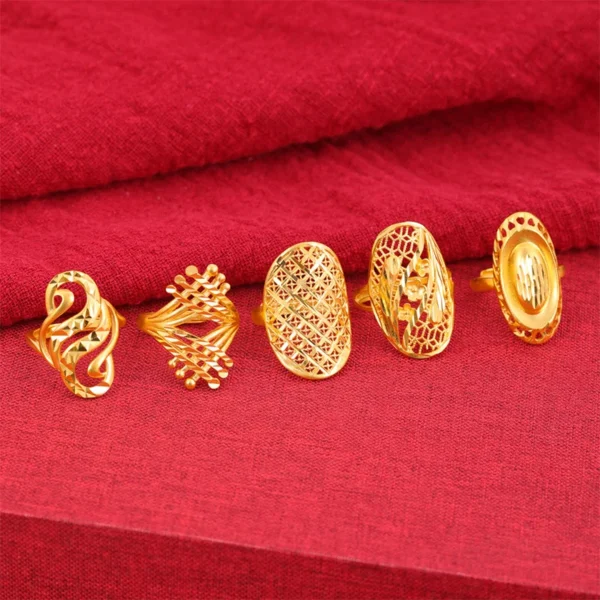 14 K Gold Color Hollow Exaggerated Rings for Women Birthday - Image 2