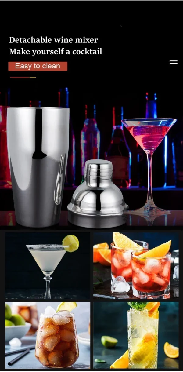 Stainless Steel Cocktail Shaker Set Professional Bartender Tools Set - Image 6