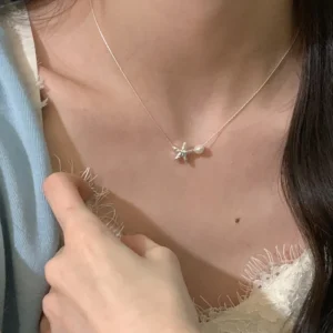 VENTFILLE 925 Sterling Silver Starfish Pearl Necklace for Women Girl