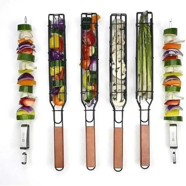 Non-Stick BBQ Grilling Basket Set (4 Pieces) / Durable Steel BBQ Tools