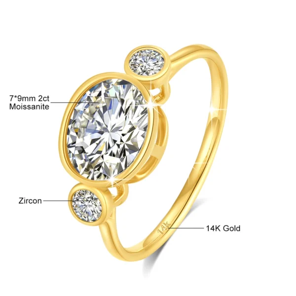 100% Real 14k Gold Moissanite Ring Oval 2carat 7*9mm Stone - Image 2