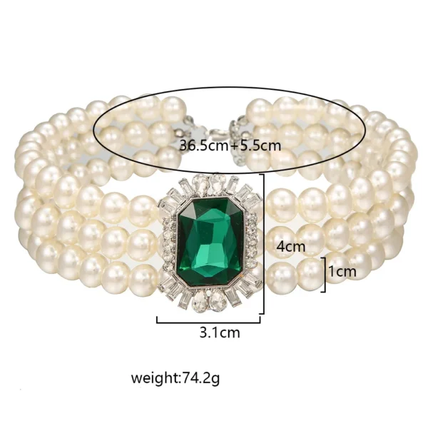 KMVEXO Multi Layered Simulated Pearl Green Crystal Choker Necklace - Image 3