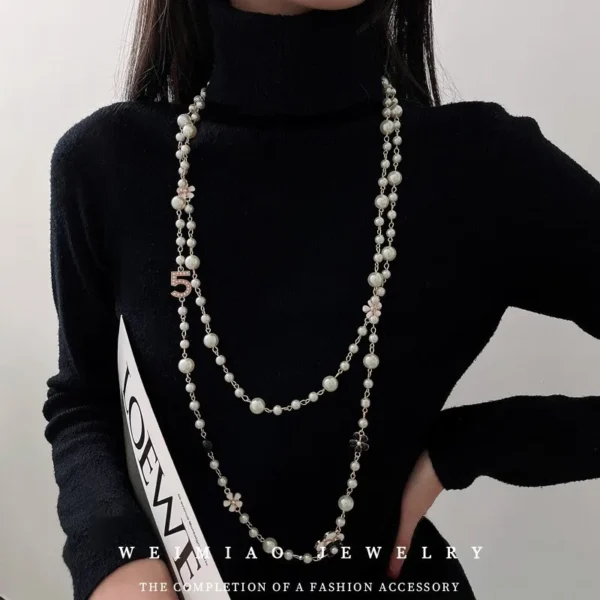 Luxury Brand Pearl Number 5 Necklaces For Woman Flower - Image 2