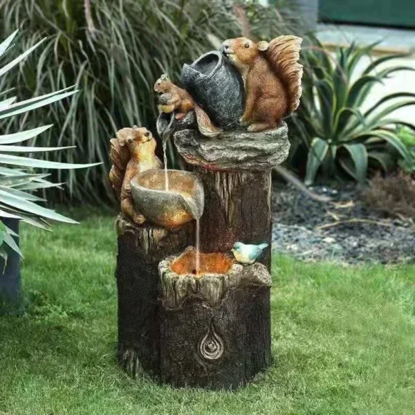 E2 Duck Solar Power Squirrel Resin Patio Fountain Garden Design - Image 5
