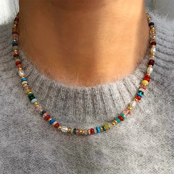 PAPERPLUS | Agate Pearl Necklace for Women.316L Stainless Steel.