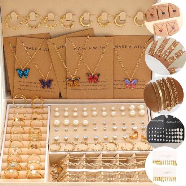 104 Pcs/Set Fashion Necklace Earrings Ring Bracelet Earrings