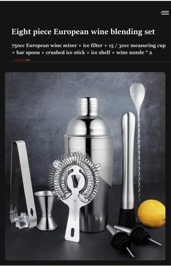 Stainless Steel Cocktail Shaker Set Professional Bartender Tools Set - Image 5